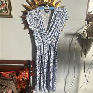 Blue and White Floral midi Dress